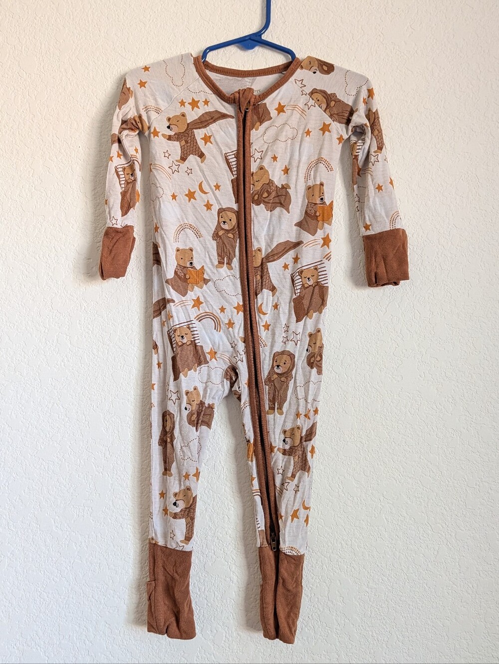 Little Sleepies Cream and Brown Bear-Print Zip One-Piece Zippie